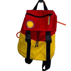 Vintage Backpack Smiley face graphic color block mini red yellow